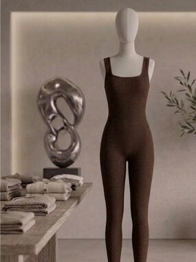 MOOSLOVER Ribbed Tank Jumpsuit in Mauve Brown
